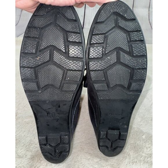 PRADA Women's Black Milano Suede Lace-Up Wedge Boots Booties Size 39/US 9 - Picture 7 of 8